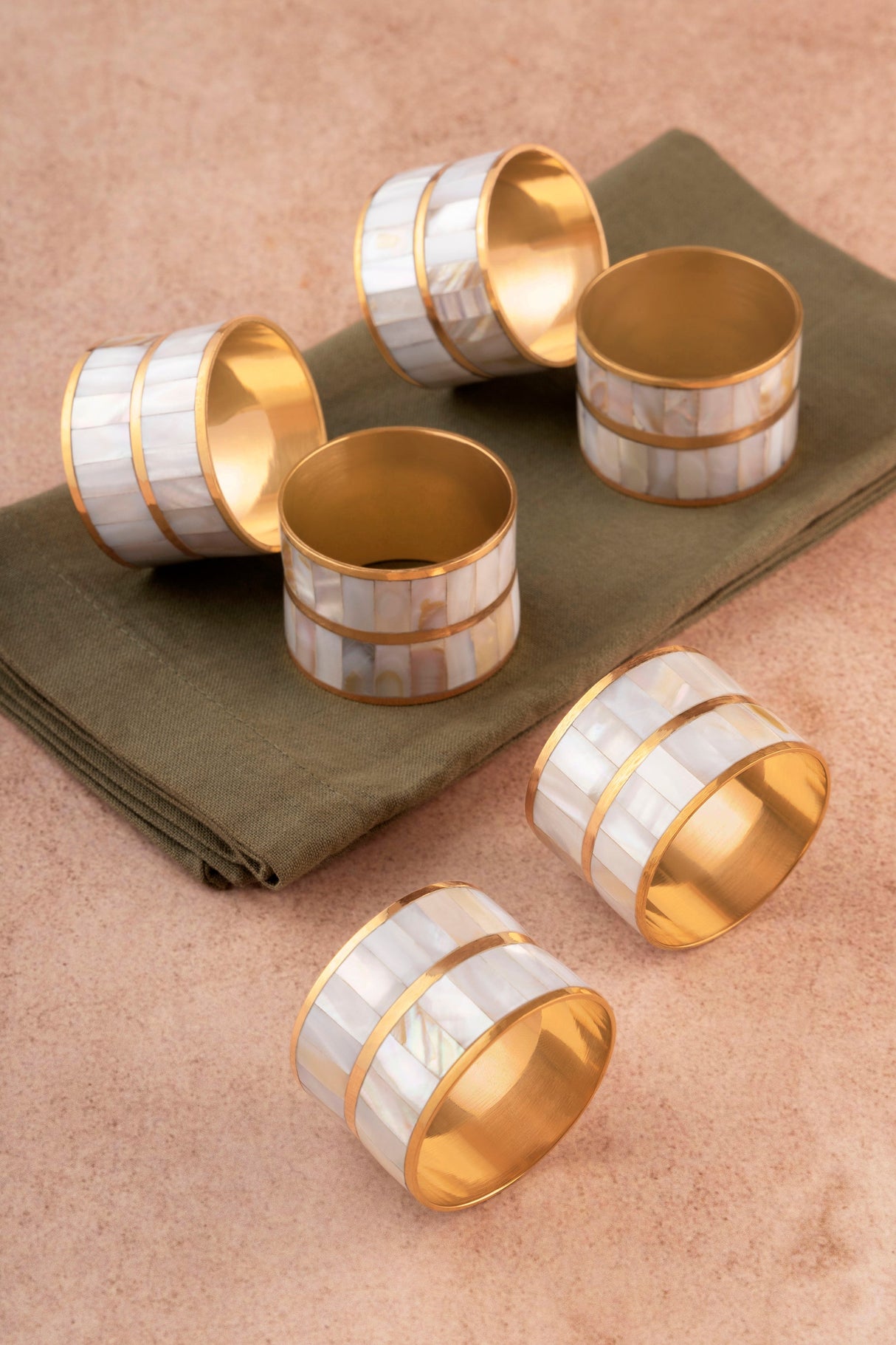 Primrose White Mother Pearl Napkin Rings, Set of 6 - Sumiye Co