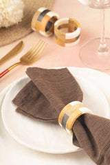 Travis Wooden Napkin Rings, Set of 6 ( Brown & Ivory ) - Sumiye Co