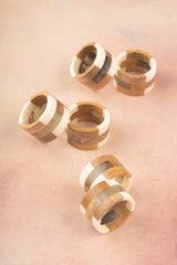 Travis Wooden Napkin Rings, Set of 6 ( Brown & Ivory ) - Sumiye Co