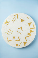 Olympia Marble Lazy Susan 16"(White & Gold ) - Sumiye Co