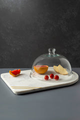 Bavaria Marble Cheese Board & Glass Cloche 16" x 12" (White & Gold) - Sumiye Co