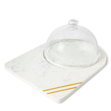 Bavaria Marble Cheese Board & Glass Cloche 16" x 12" (White & Gold) - Sumiye Co