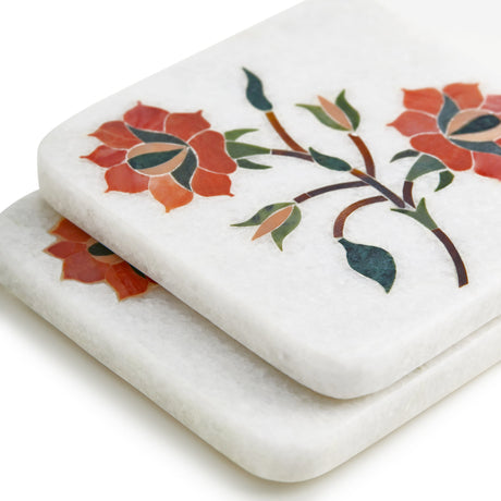 In Bloom Floral Marble Coasters, Set of 4