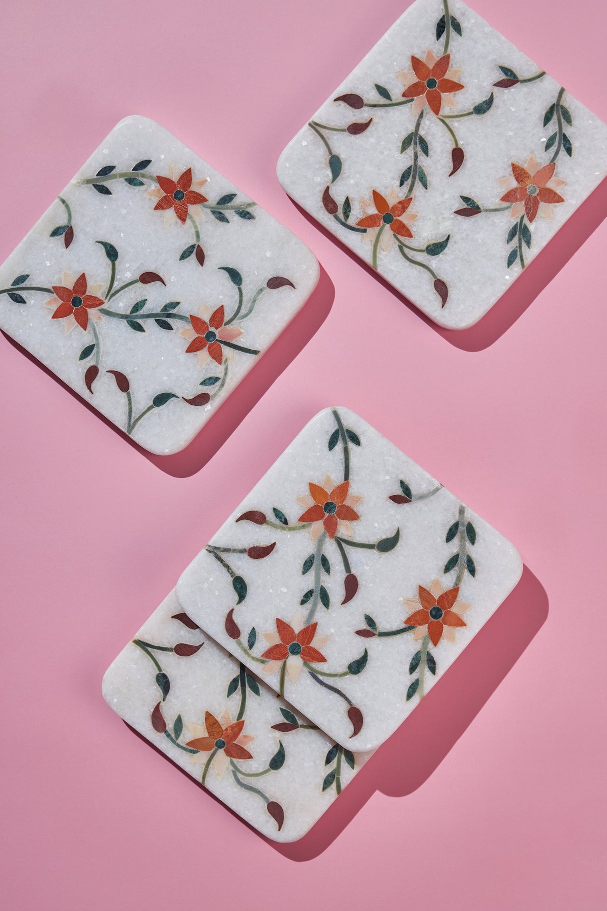 Spring Blossom Marble Coasters, Set of 4 - Sumiye Co