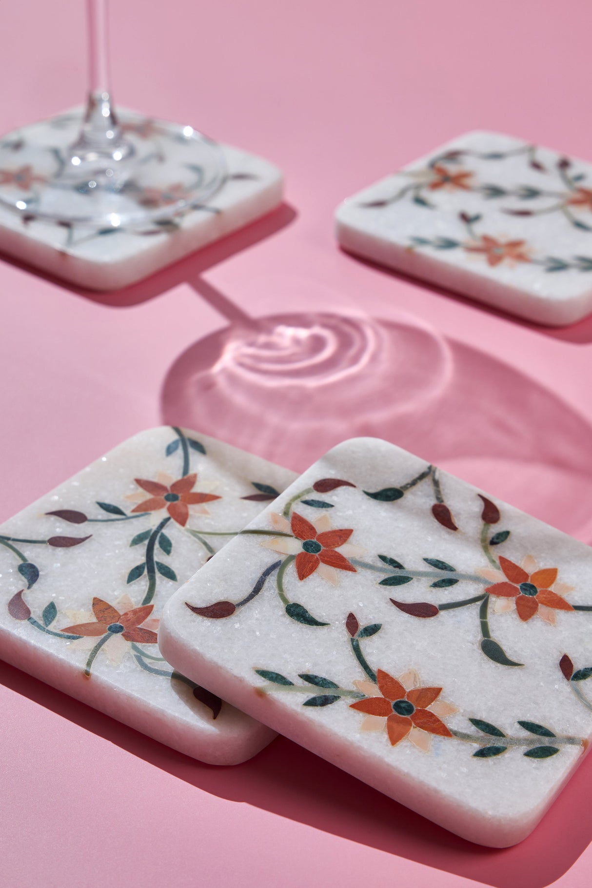 Spring Blossom Marble Coasters, Set of 4 - Sumiye Co