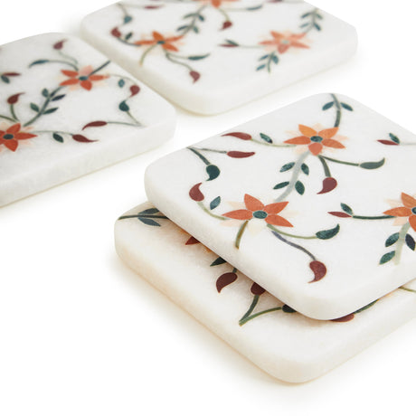 Spring Blossom Marble Coasters, Set of 4