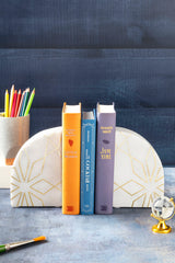 Enchant White Marble Bookends, Set of 2 (8" x 6" x 2" ) - Sumiye Co