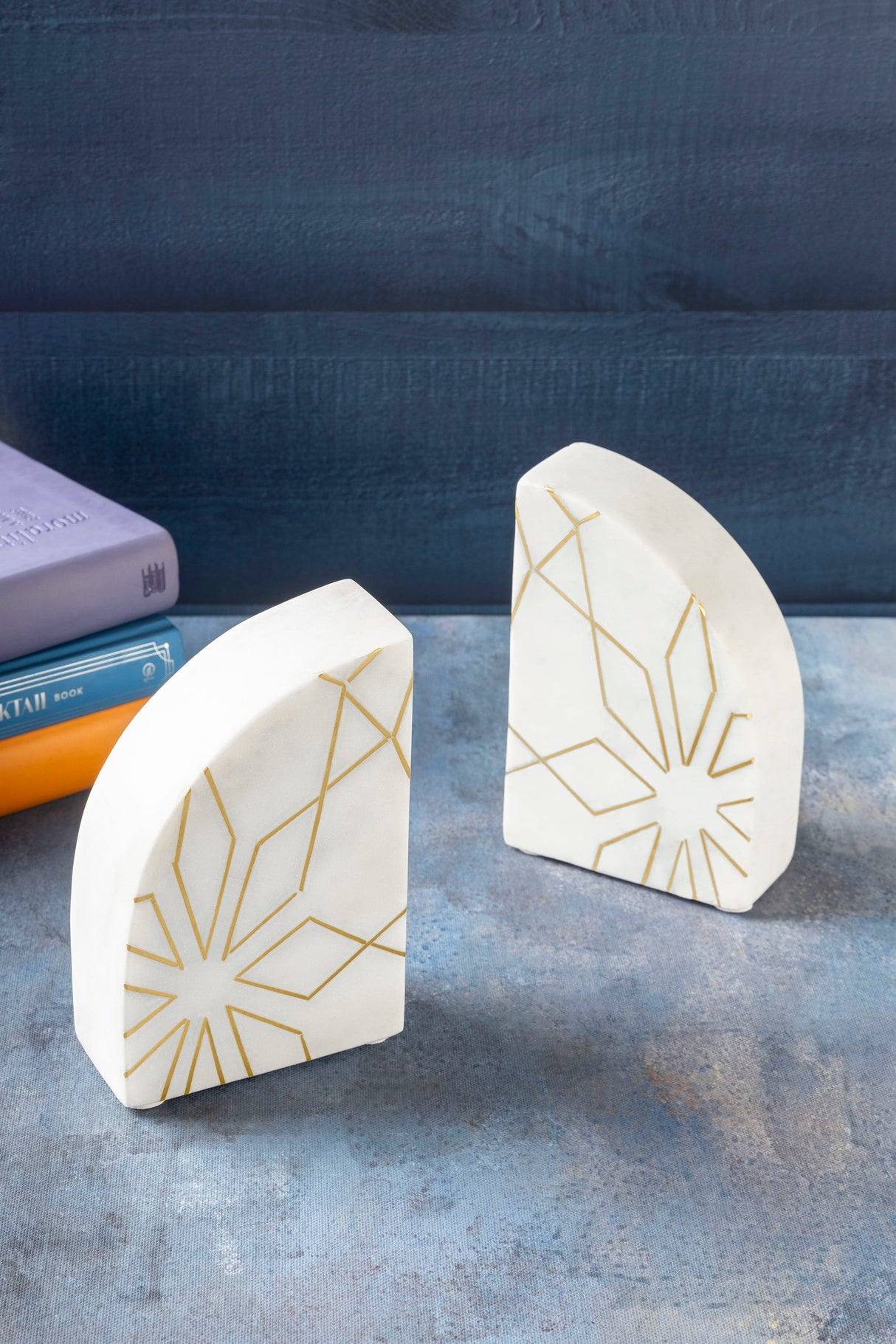 Enchant White Marble Bookends, Set of 2 (8" x 6" x 2" ) - Sumiye Co