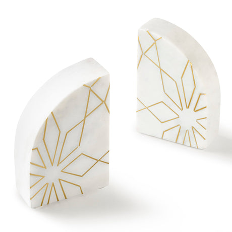 Enchant White Marble Bookends, Set of 2 (8" x 6" x 2" ) - Sumiye Co