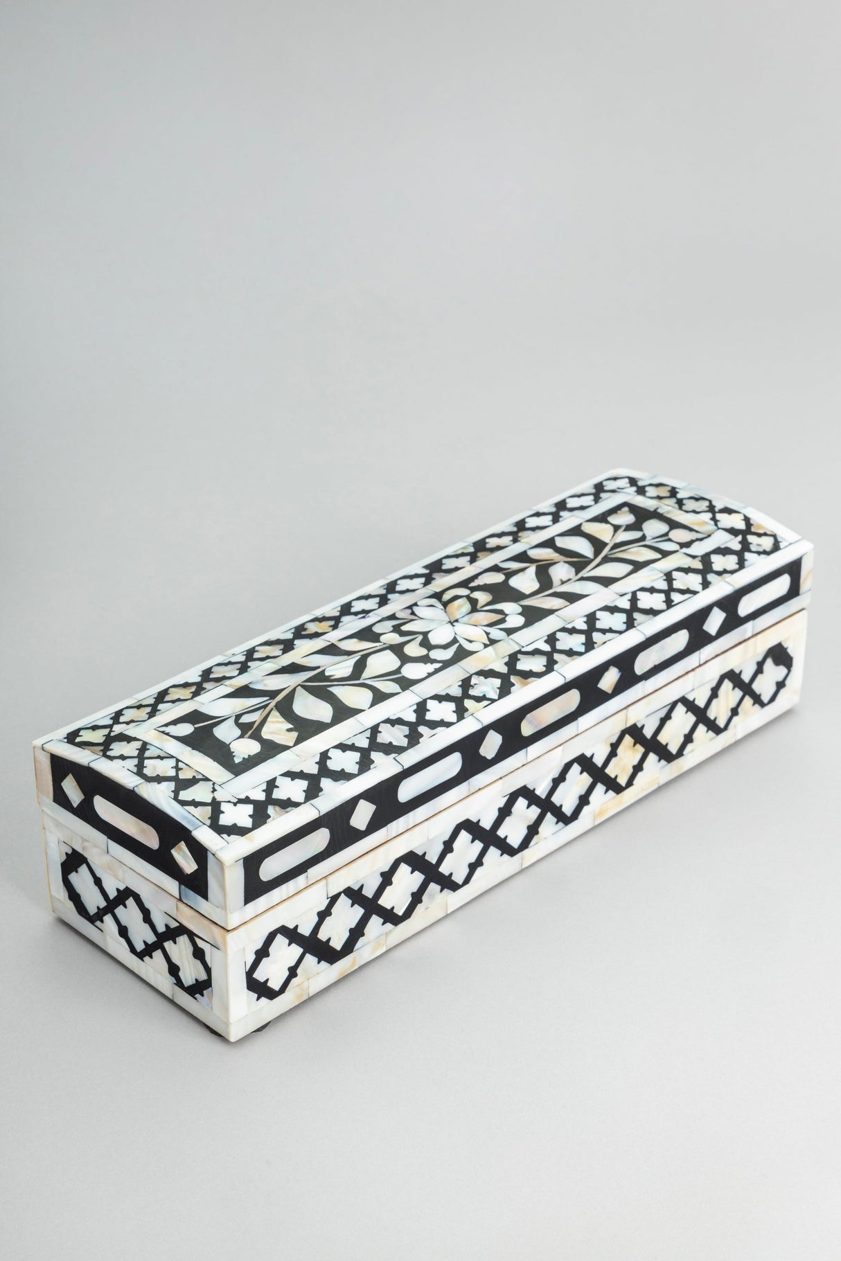 Mother of Pearl Decorative Box - Black 12" x 4" x 3" - Sumiye Co