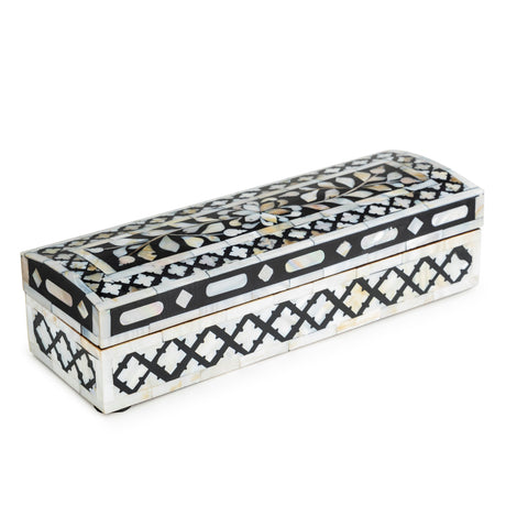 Mother of Pearl Decorative Box - Black 12" x 4" x 3" - Sumiye Co