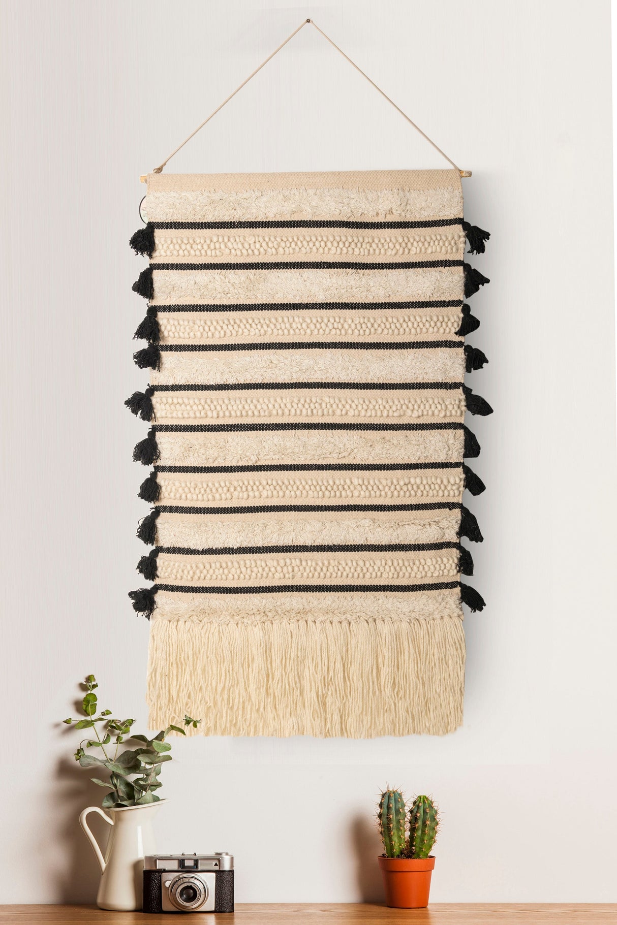 Kasba Handwoven Wall Tapestry 30" x 50" - Ivory & Black