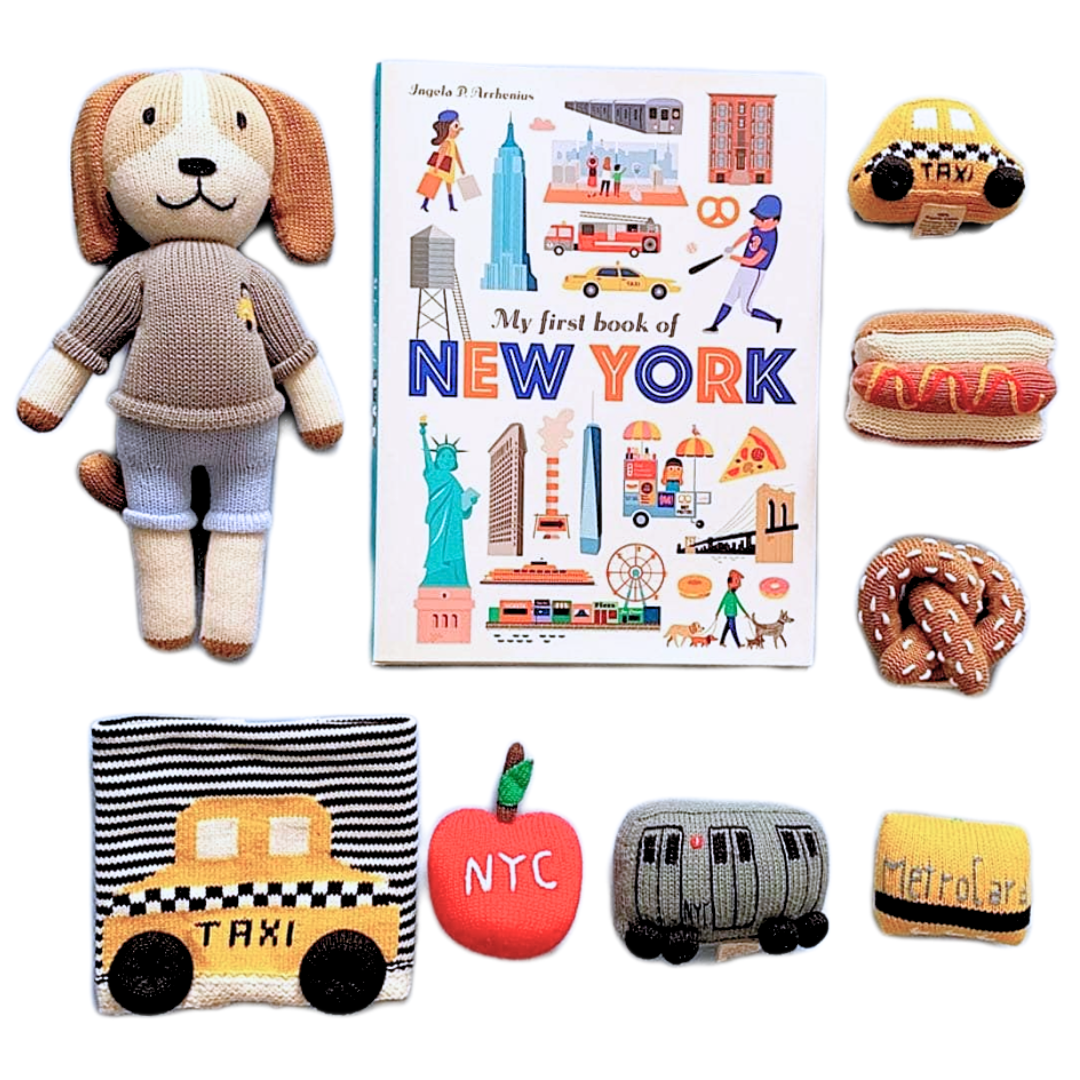 Organic Baby Gift Set | NYC Book, Doll, Lovey & 6 Rattles by Estella - Sumiye Co