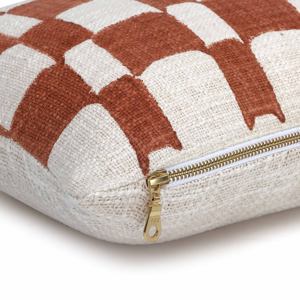 Checkered Block Printed Pillow - Rust - Sumiye Co