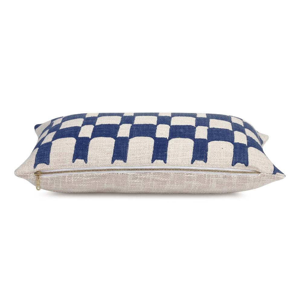 Checkered Block Printed Pillow - Indigo - Sumiye Co