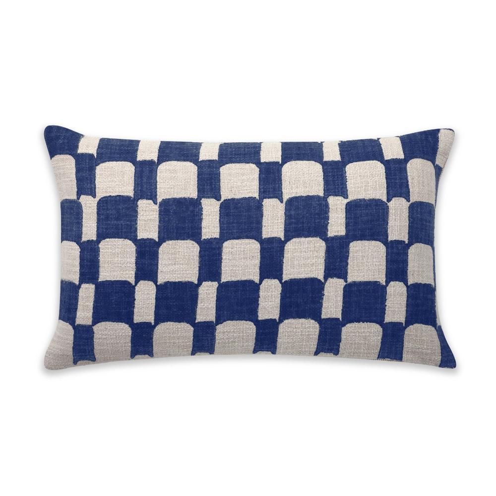 Checkered Block Printed Pillow - Indigo - Sumiye Co