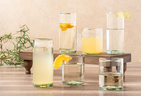 Handblown Clear Glasses - Set of 4 | Short 13oz or Highball 16oz