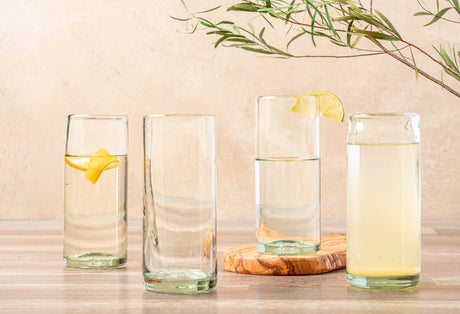 Handblown Clear Glasses - Set of 4 | Short 13oz or Highball 16oz