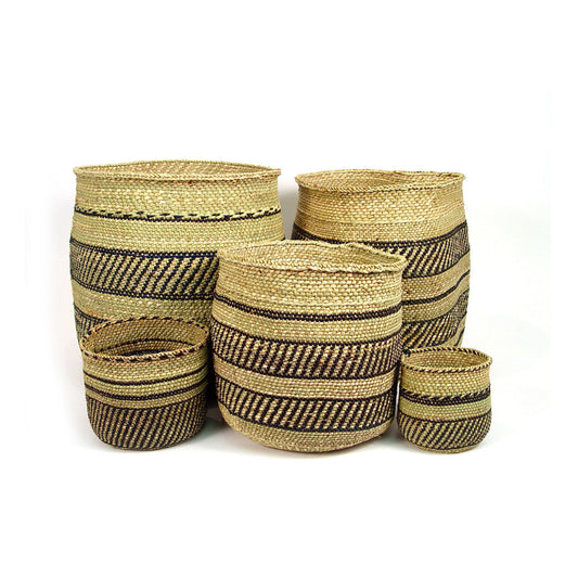 Iringa Woven Basket - Black Stripe  | Woven Milulu Grass - Africa