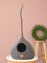 Deluxe Handcrafted Felt Cat Cave With Tail - Stone Gray - Sumiye Co