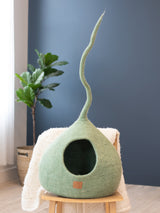 Deluxe Handcrafted Felt Cat Cave With Tail - Eucalyptus Green - Sumiye Co