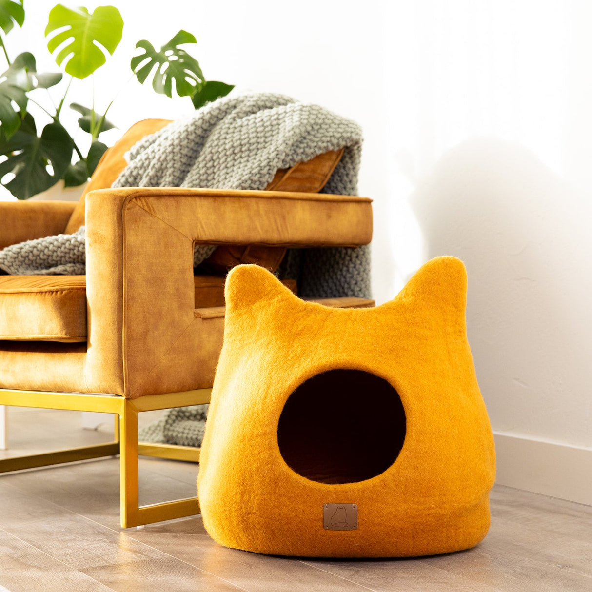 Whimsical Cat Ear Cave Bed- Fire Orange - Sumiye Co