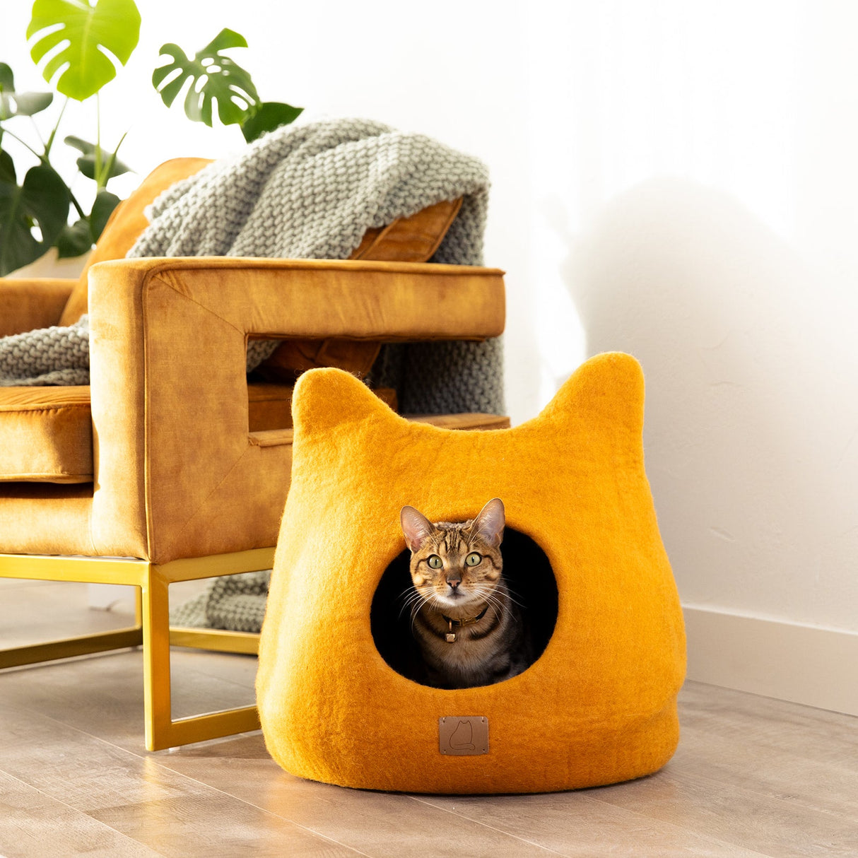 Whimsical Cat Ear Cave Bed- Fire Orange - Sumiye Co