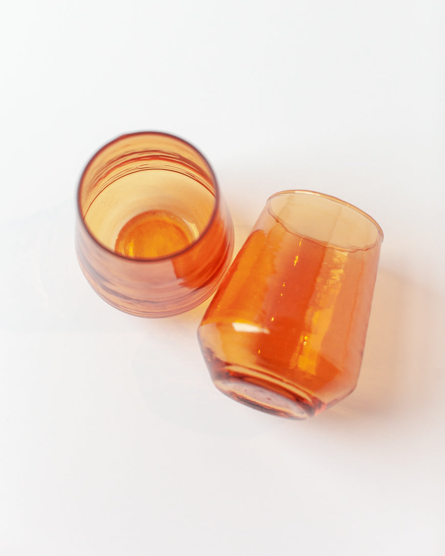 Glass Water Tumbler - Amber - Set of 4