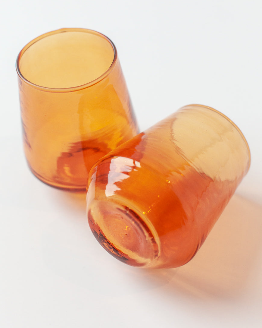 Glass Water Tumbler - Amber - Set of 4