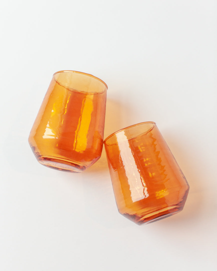 Glass Water Tumbler - Amber - Set of 4