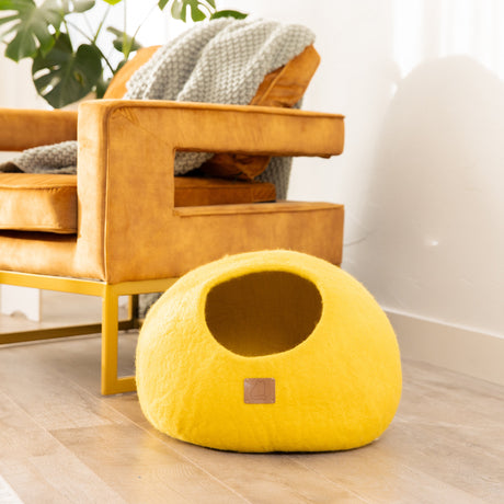 Premium Felted Wool Cat Cave Bed - Sunny Yellow - Sumiye Co