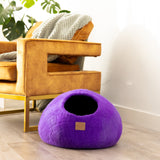 Premium Felted Wool Cat Cave Bed - Plum Purple - Sumiye Co