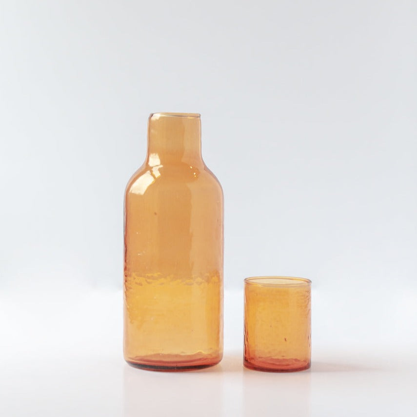 Glass Carafe & Drinking Glass - Amber