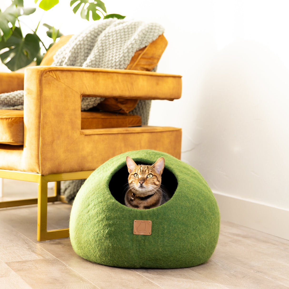 Premium Felted Wool Cat Cave Bed - Forest Green - Sumiye Co