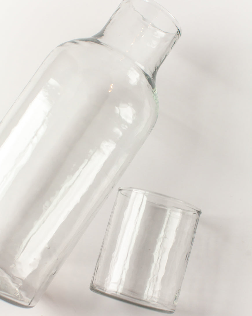 Hammered Handblown Glass - Clear | Carafe & Drinking Glass / Lid - Sumiye Co