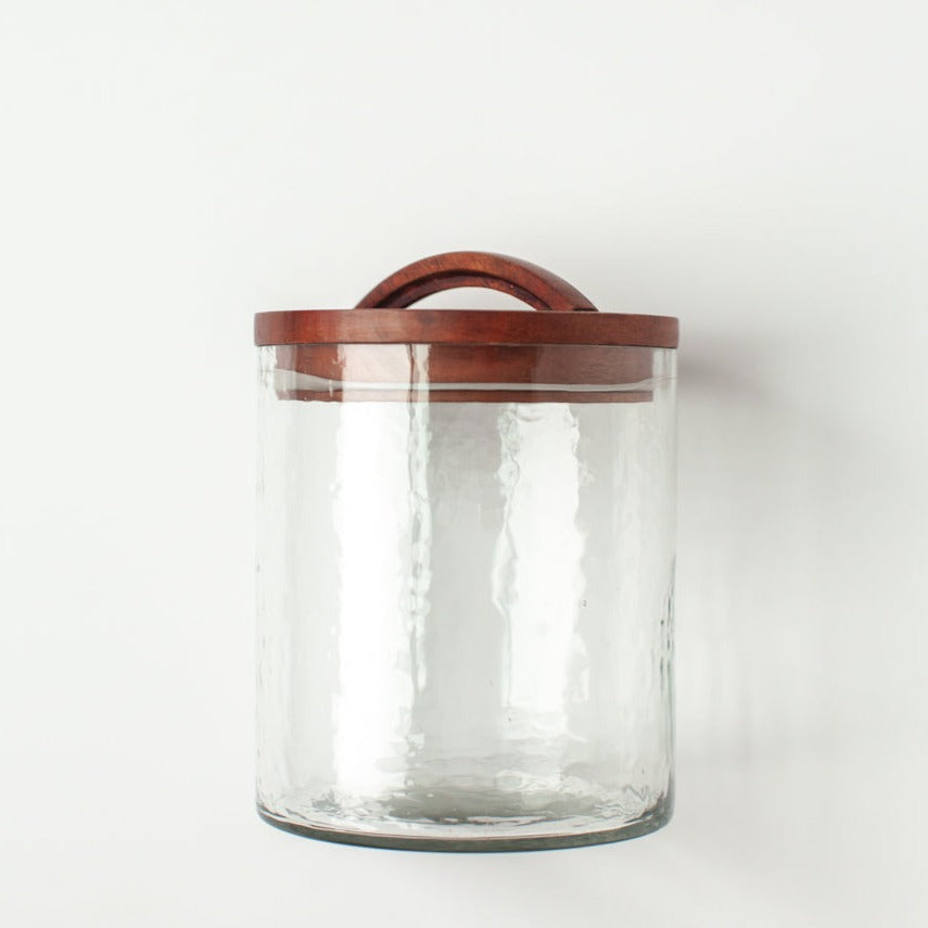 Glass Small Canister + Wooden Lid - Clear