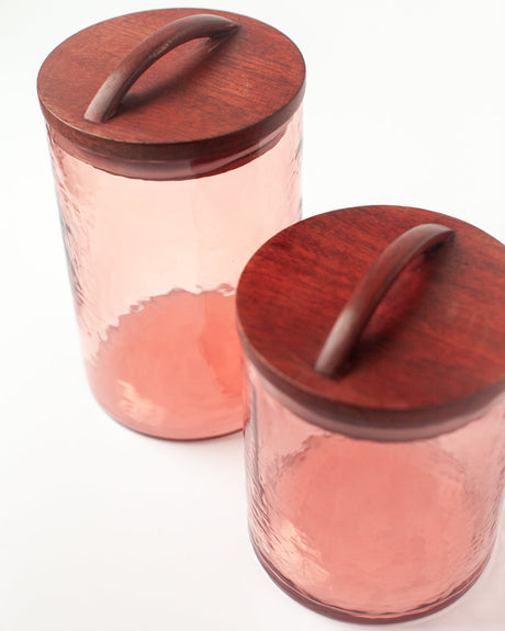 Glass Small Canister + Wooden Lid - Blush