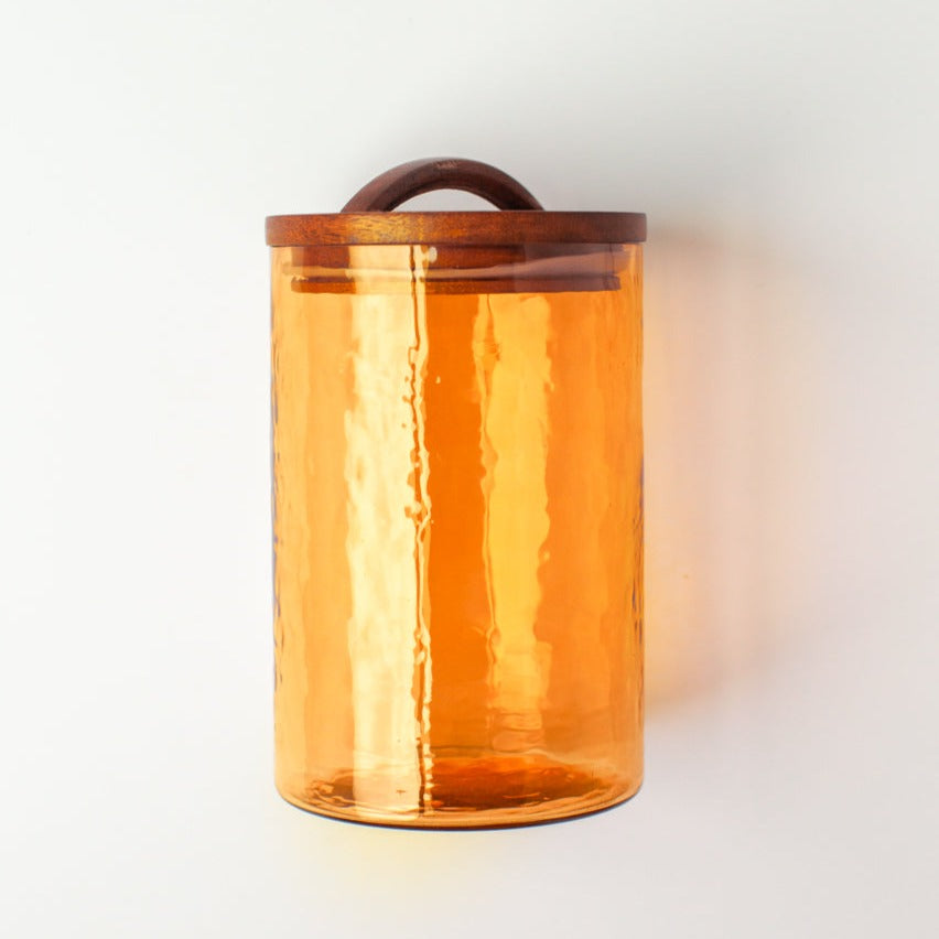 Glass Large Canister + Wooden Lid - Amber