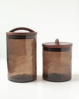 Glass Small Canister + Wooden Lid - Smoke