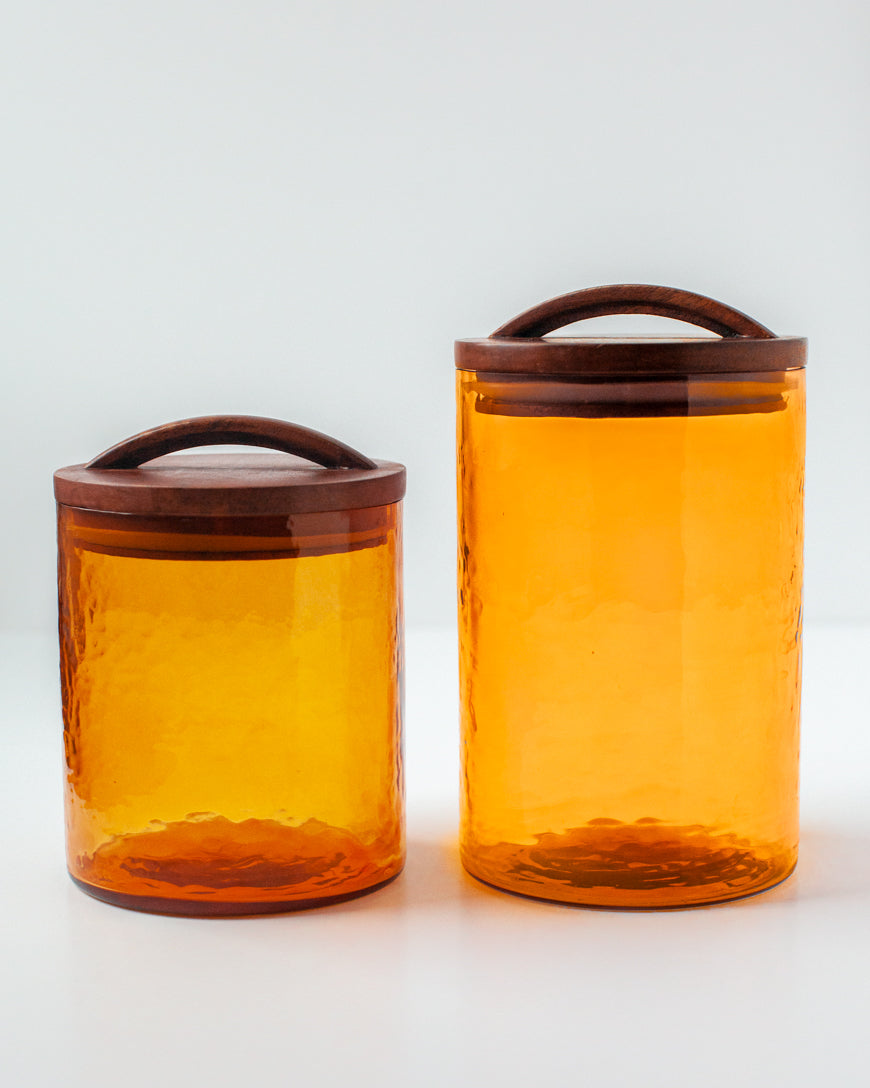 Glass Small Canister + Wooden Lid - Amber