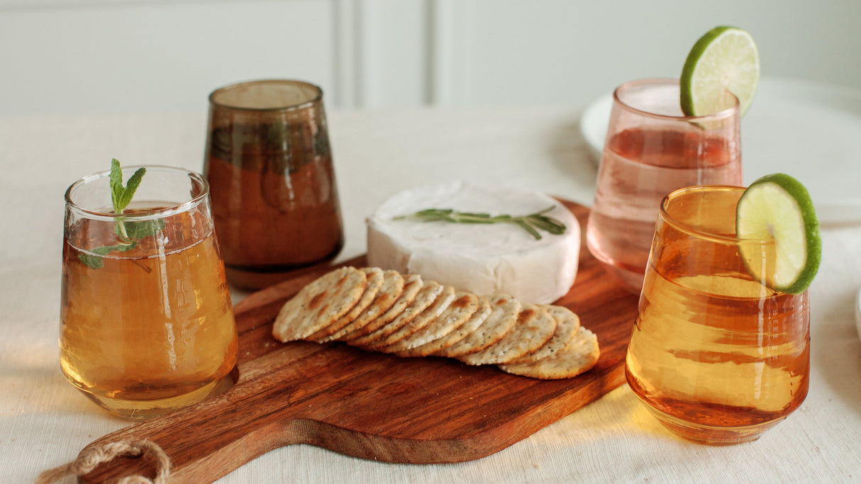 Glass Water Tumbler - Amber - Set of 4