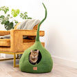 Deluxe Handcrafted Felt Cat Cave With Tail - Forest Green - Sumiye Co