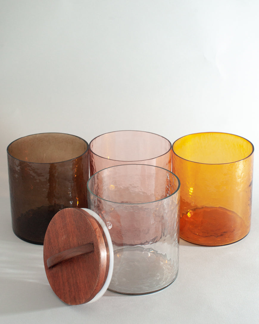 Glass Large Canister + Wooden Lid - Amber