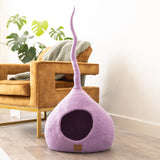 Deluxe Handcrafted Felt Cat Cave With Tail - Lilac Purple - Sumiye Co