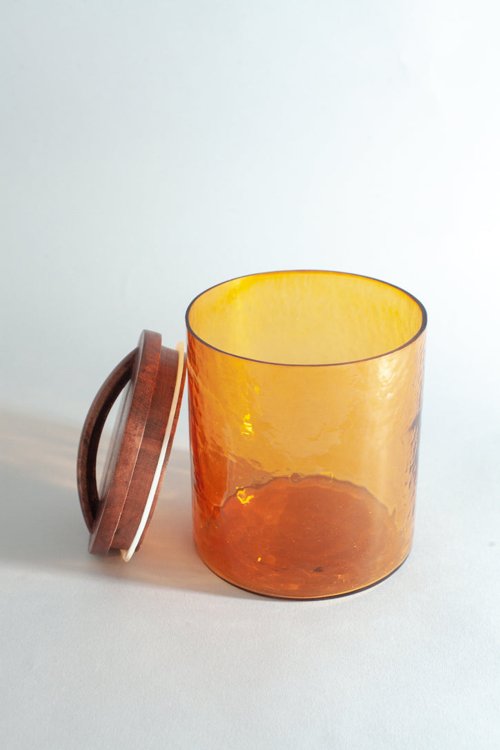 Glass Small Canister + Wooden Lid - Amber