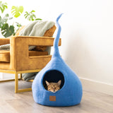 Deluxe Handcrafted Felt Cat Cave With Tail - Sky Blue - Sumiye Co