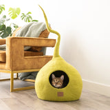 Deluxe Handcrafted Felt Cat Cave With Tail - Citrus Green - Sumiye Co