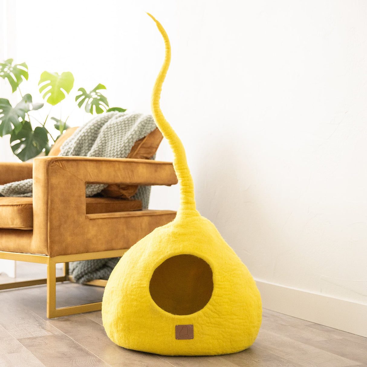 Deluxe Handcrafted Felt Cat Cave With Tail - Sunny Yellow - Sumiye Co