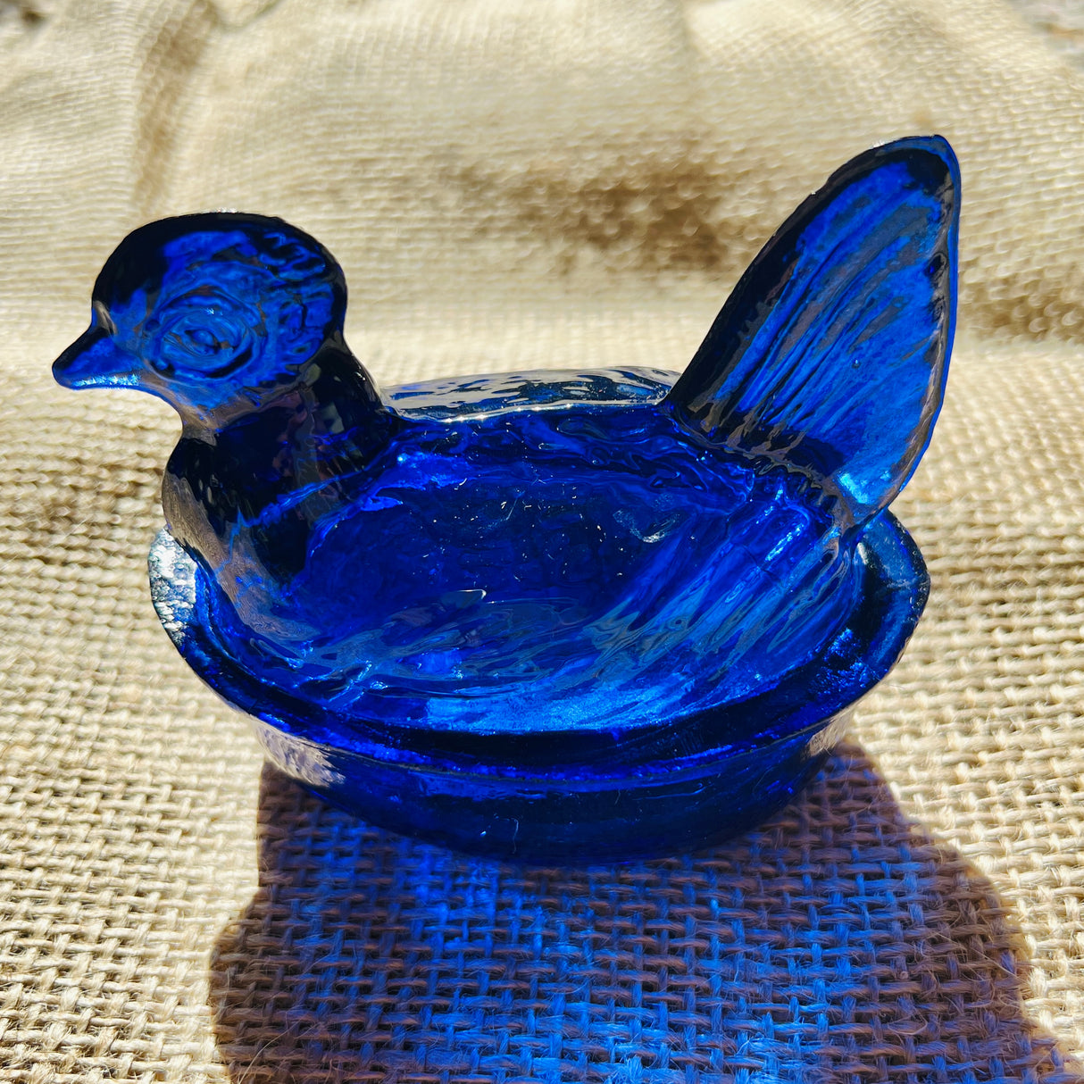 Nesting Hen Bowl & Lid - Cobalt | Hand Blown Glass - Colombia