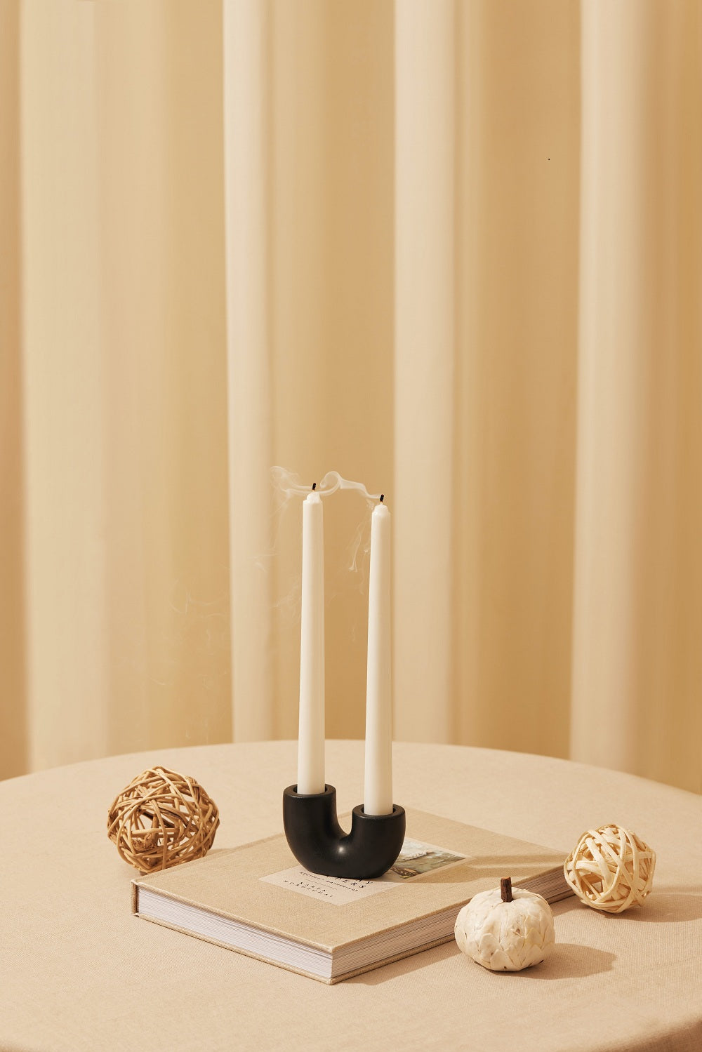 Nordic Style U Shaped Concrete Candle holder-  Black, 2x2.5 Inch  (Set of 2)